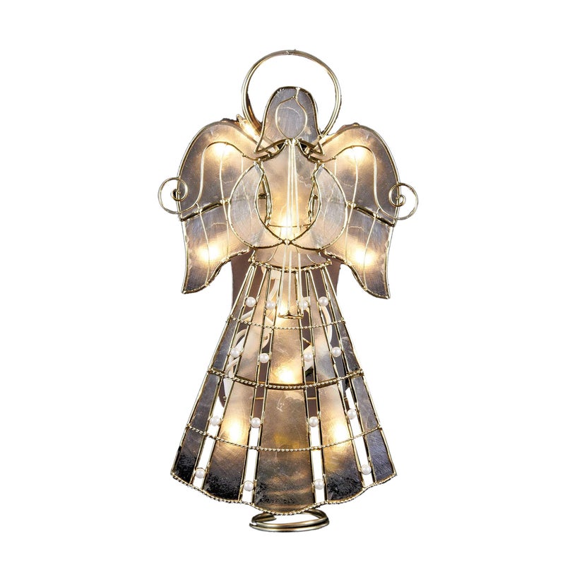 Kurt S. Adler Kurt Adler 10-Light Capiz Angel Treetop with Vines and Pearls, 9.75-Inch - Image 3